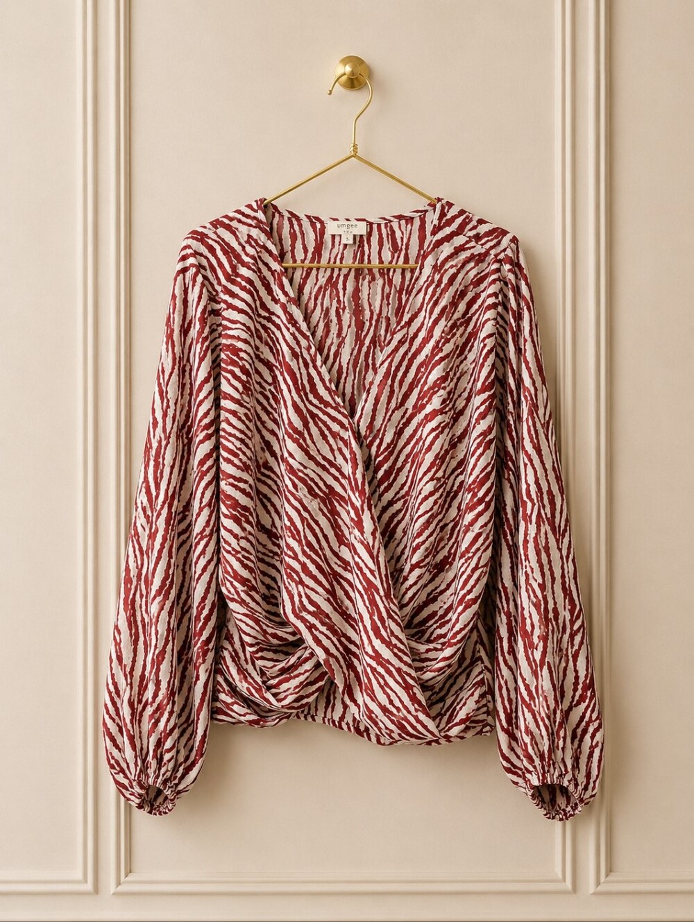 NWOT Umgee Large Red and Cream Zebra-Print Wrap Blouse